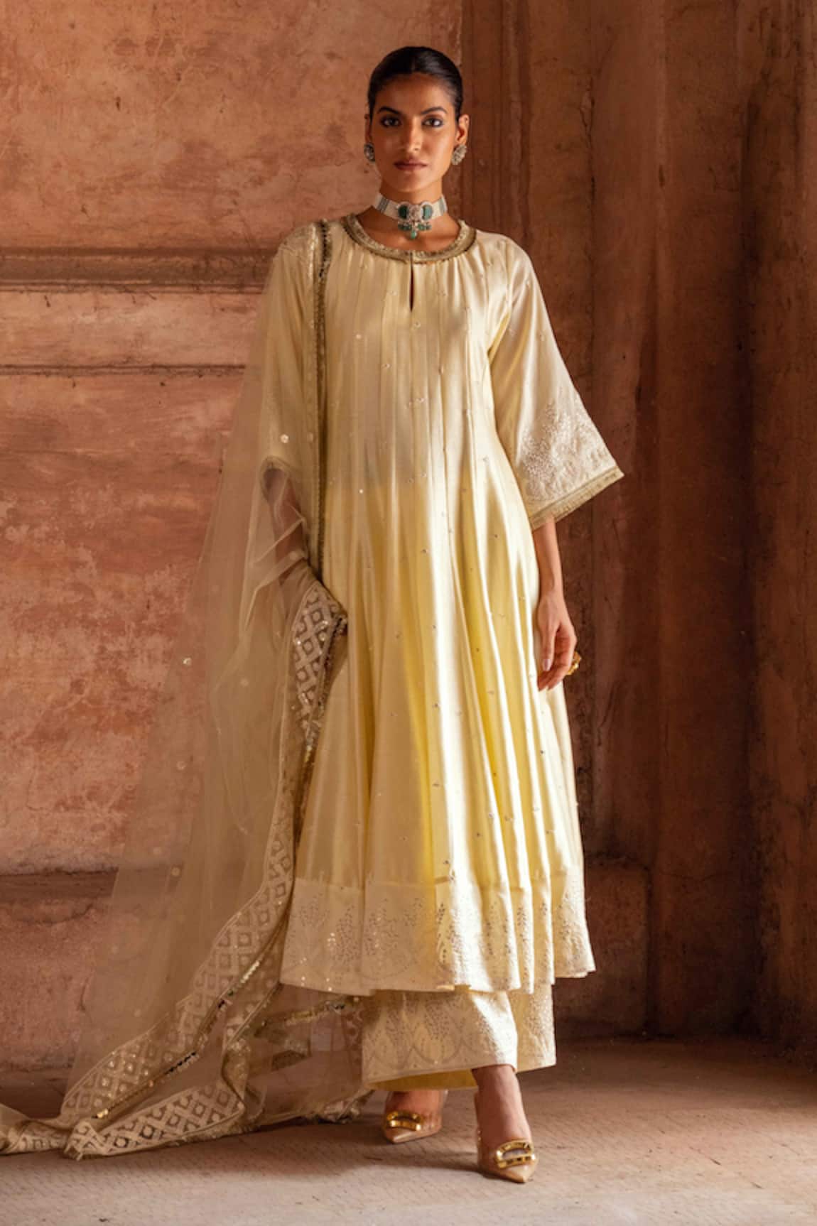 Preevin Forest Lemon Anarkali With Pant 