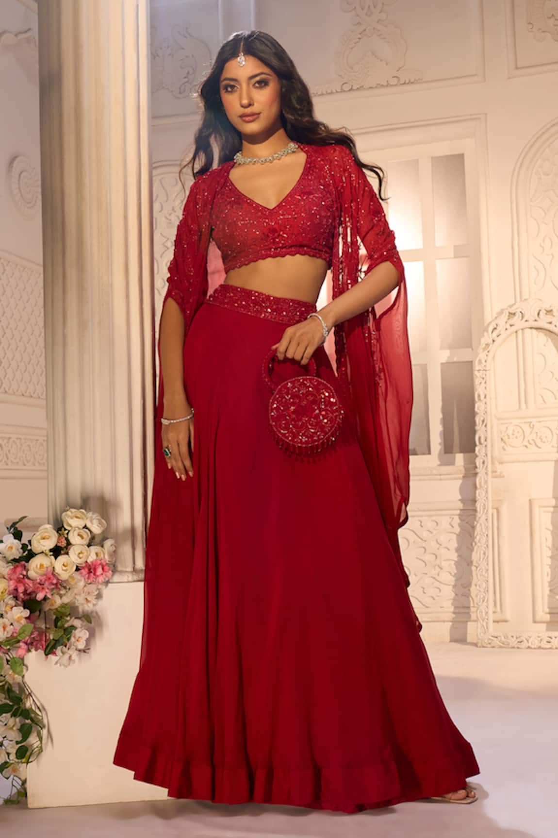 Aariyana Couture Embroidered Cape Lehenga Set 