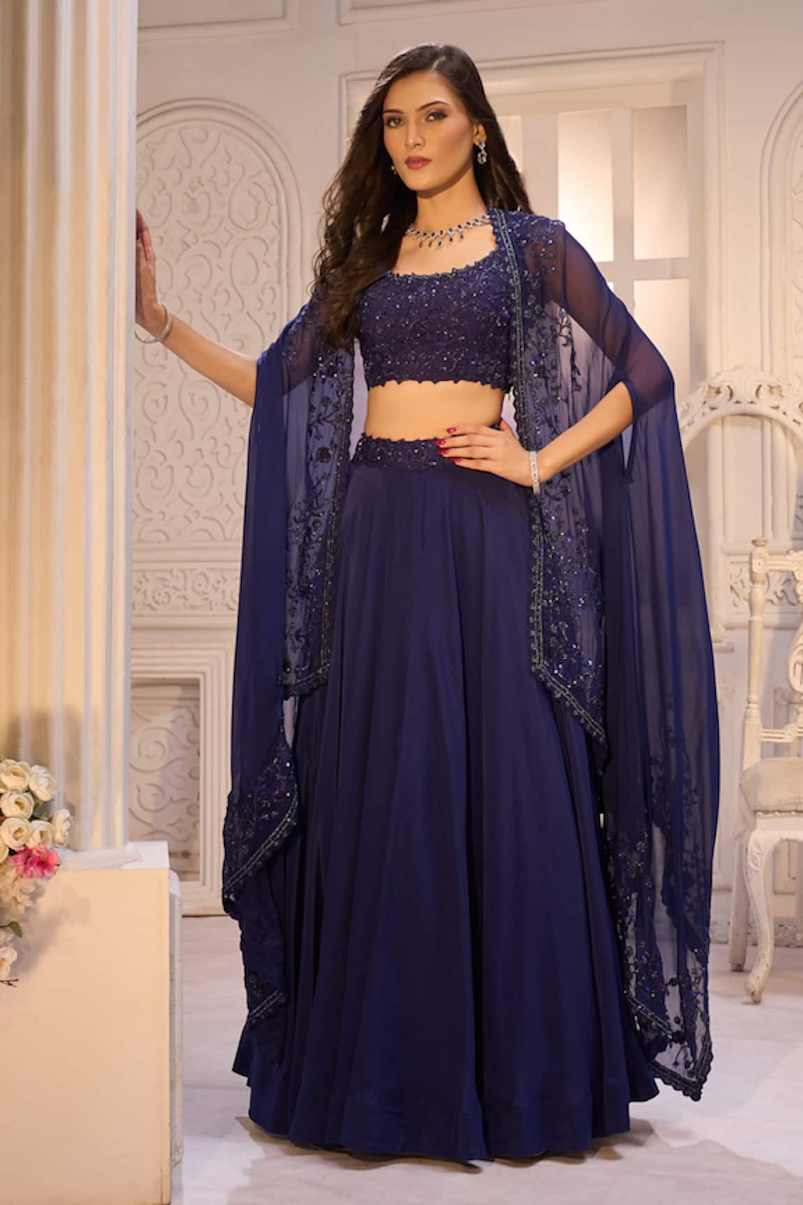 Aariyana Couture Embroidered Cape Lehenga Set 