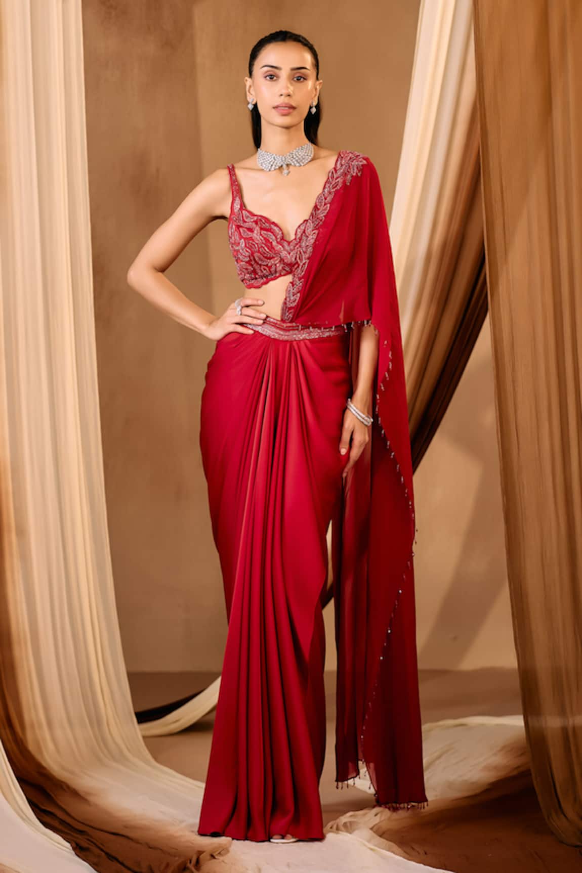 Niamh By Kriti Hand Embroidered Pre-Draped Saree Set 