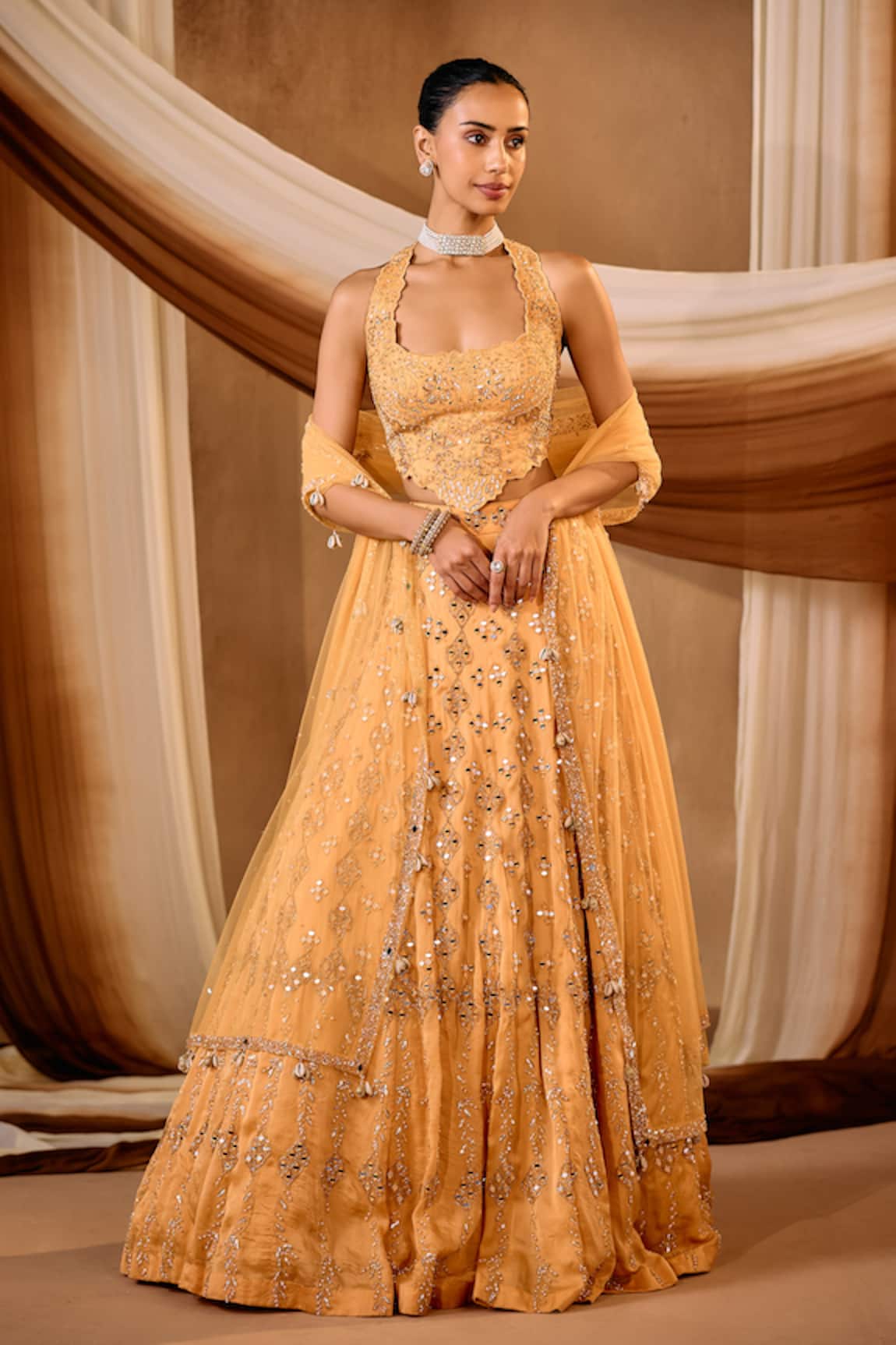 Niamh By Kriti Orange Embellished Lehenga Set 