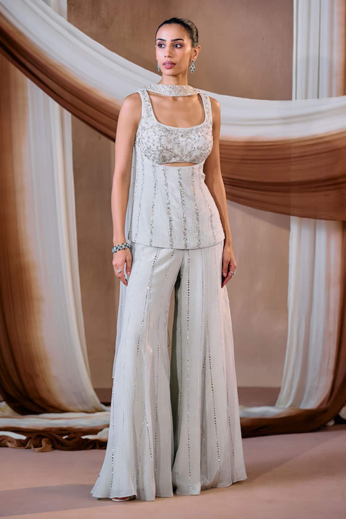 Niamh By Kriti Green Silk Kurta Sharara Set 