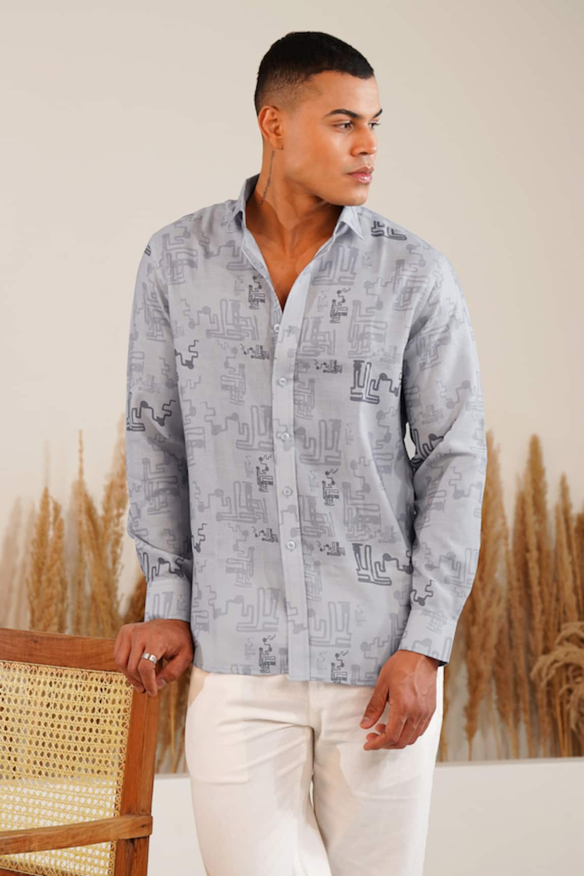 Eleven Brothers Grey Matter Printed Linen Shirt 