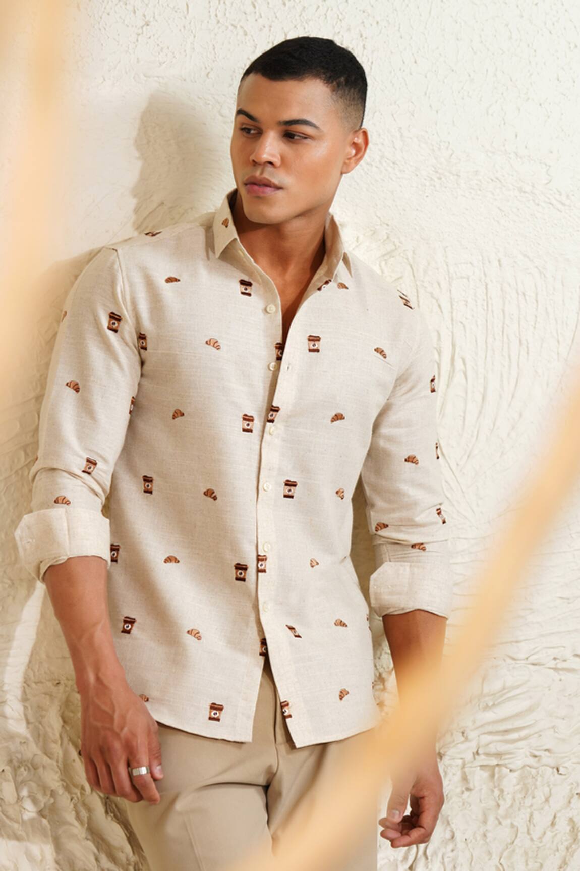 Eleven Brothers Coffee & Croissant Embroidered Linen Shirt  