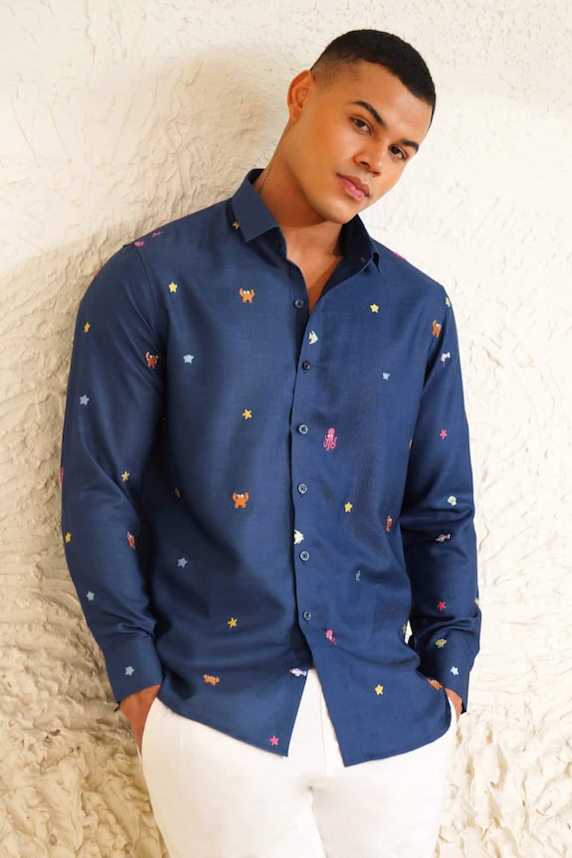Eleven Brothers Sea Doodle Embroidered Linen Shirt  