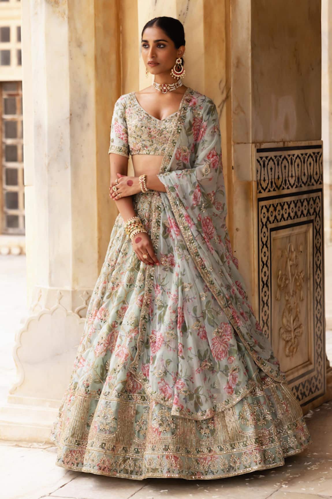Aangan By Parul Glistening Garden Lehenga Set 