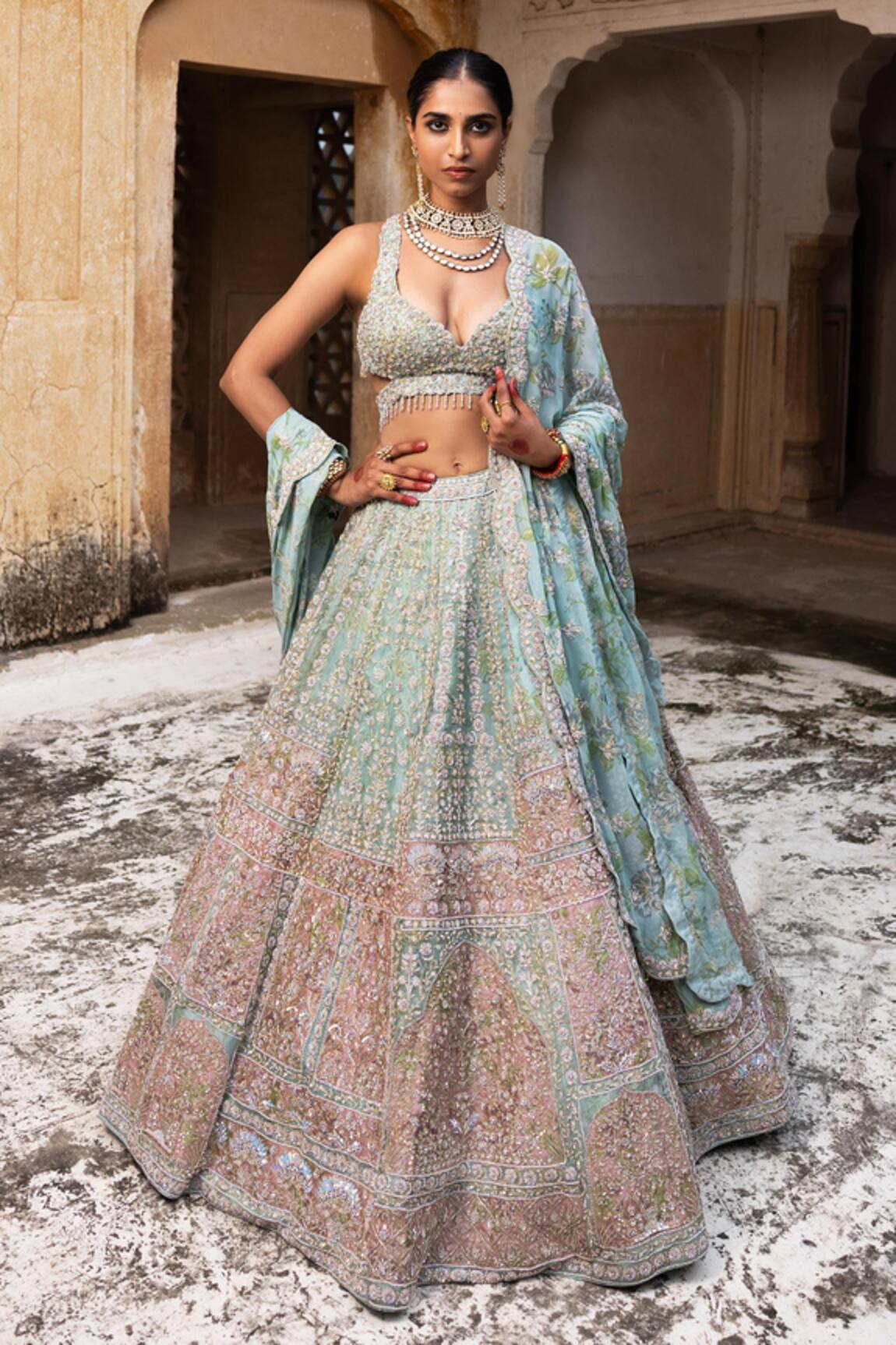 Aangan By Parul Blush Opulence Lehenga Set 