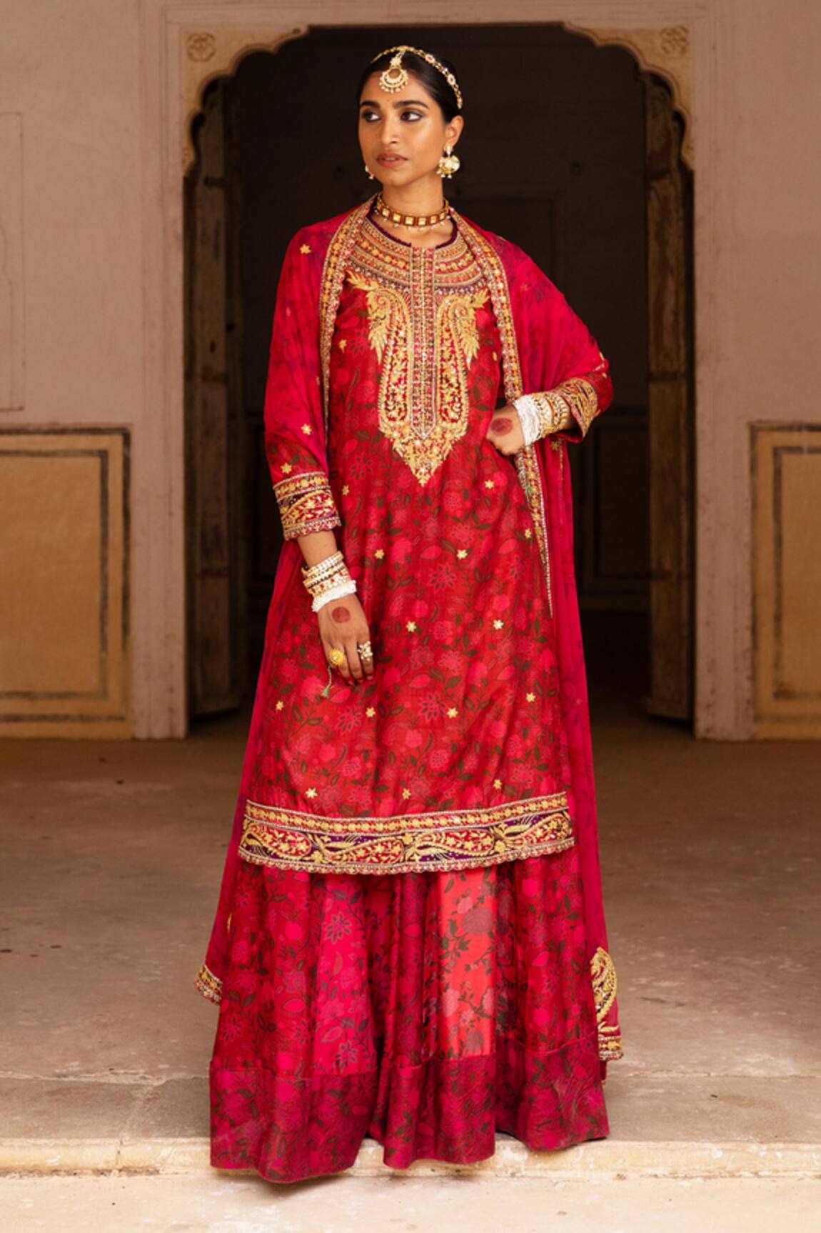 Aangan By Parul Signature Raw Silk Bridal Sharara Set 