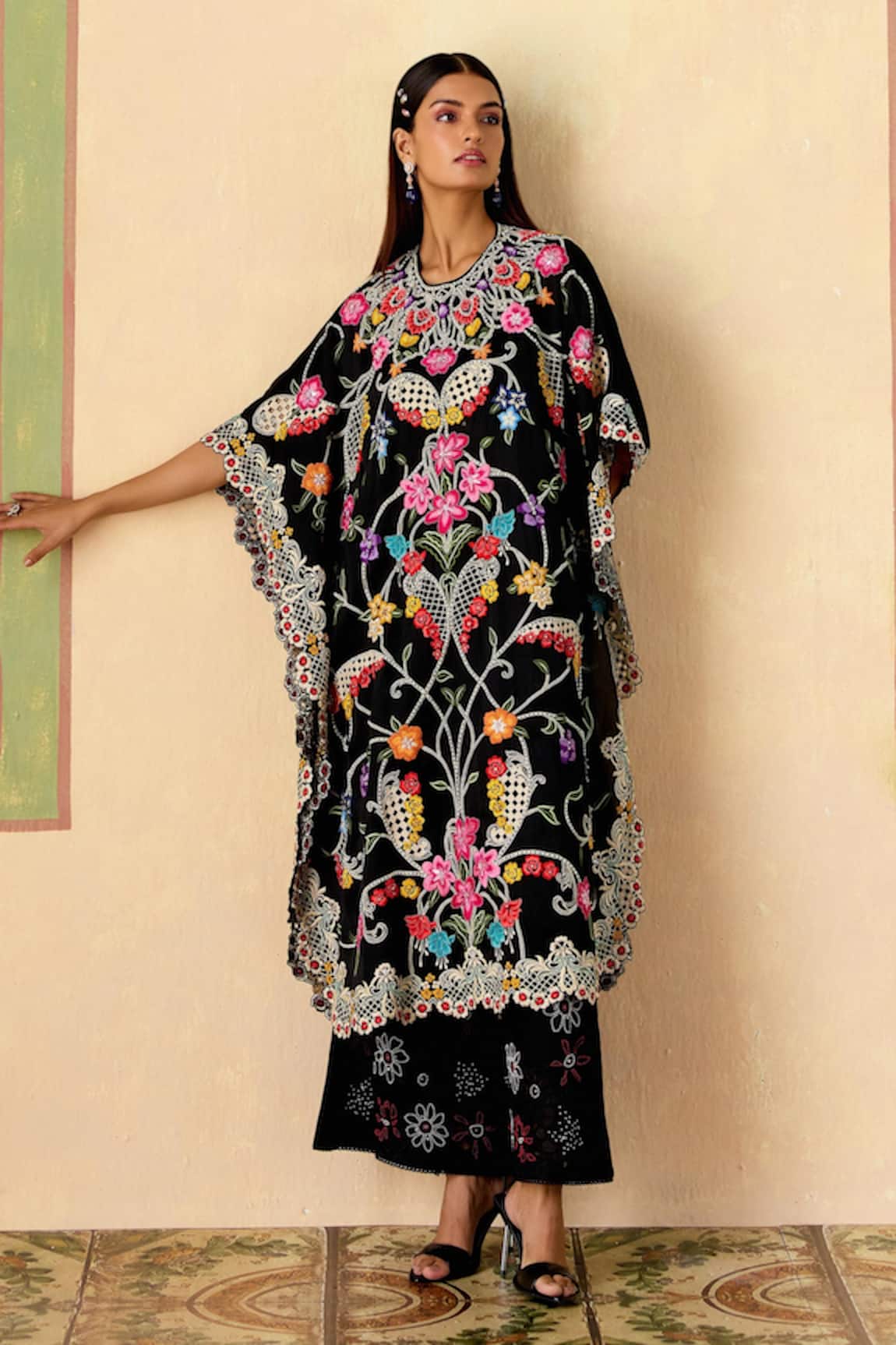 Chandrima Floral Threadwork Beadwork Kaftan 