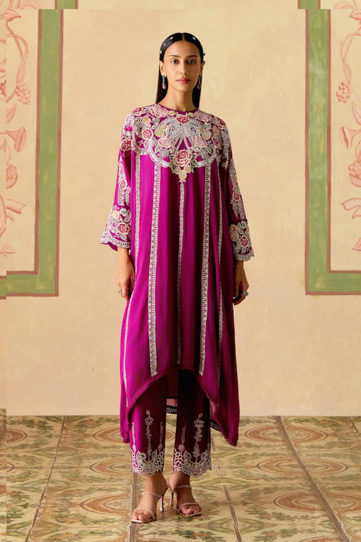 Chandrima Contrast Embroidered Kimono Kurta Set 