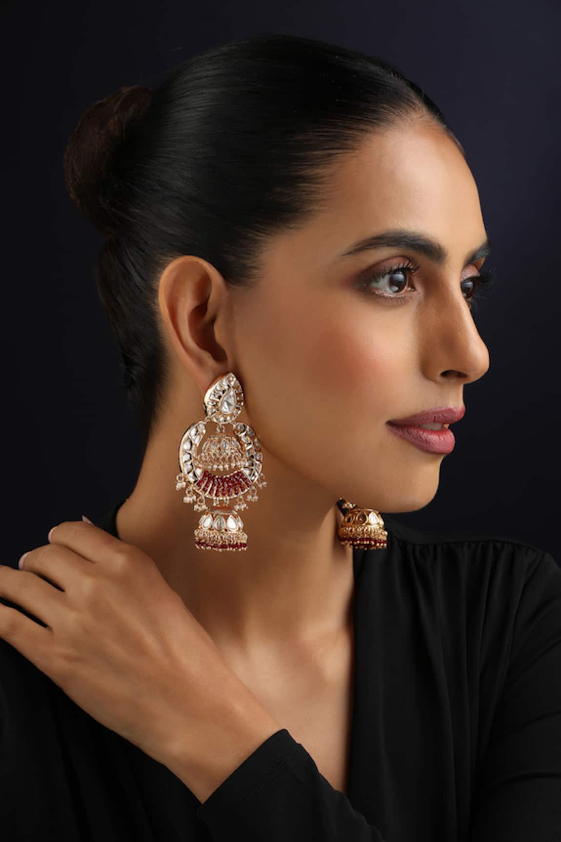 Swabhimann Red Rose Gold Polki Jhumka Earrings 