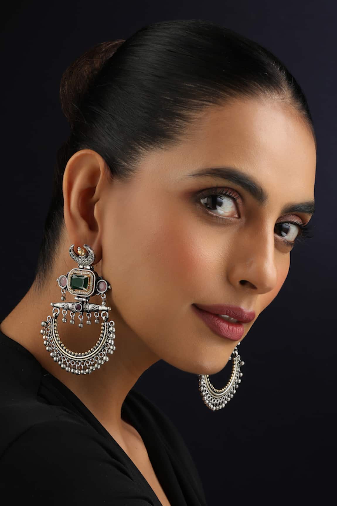 Swabhimann Multicolour Silver Chandbali Earrings 