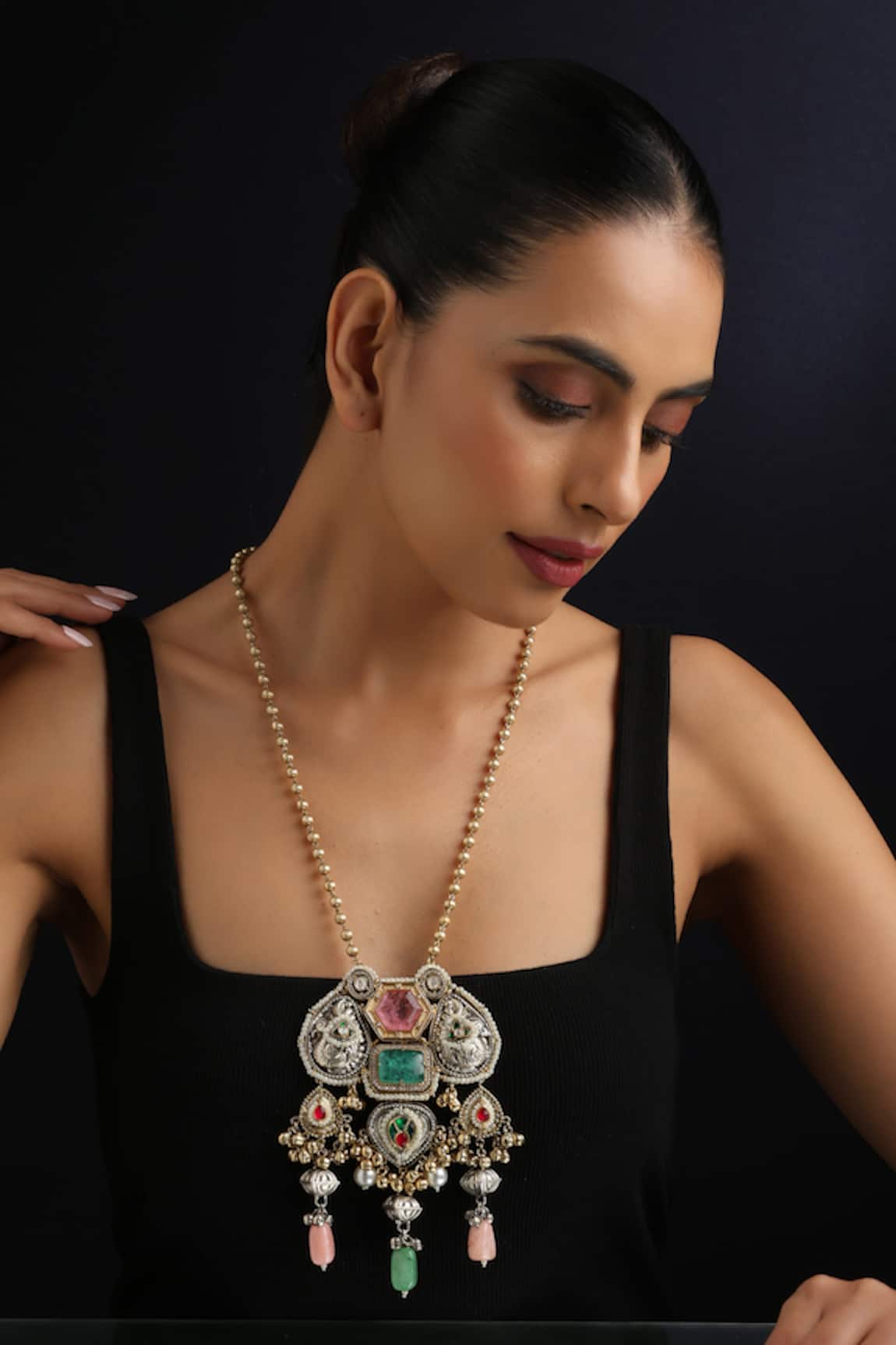 Swabhimann Multicolour Silver Pendant Necklace 