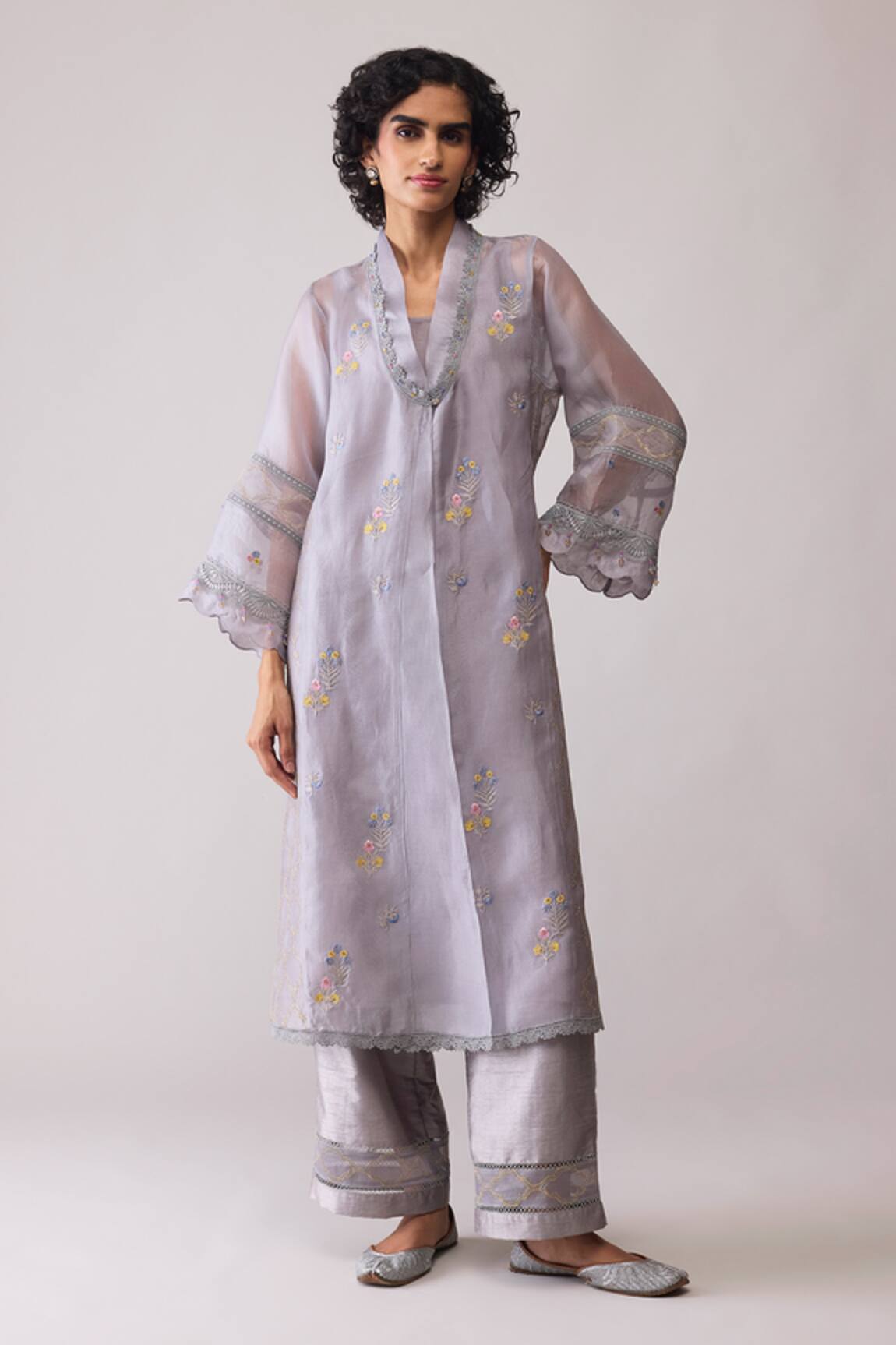 Bunka Ambreen Grey Embroidered Tunic & Pant Set 