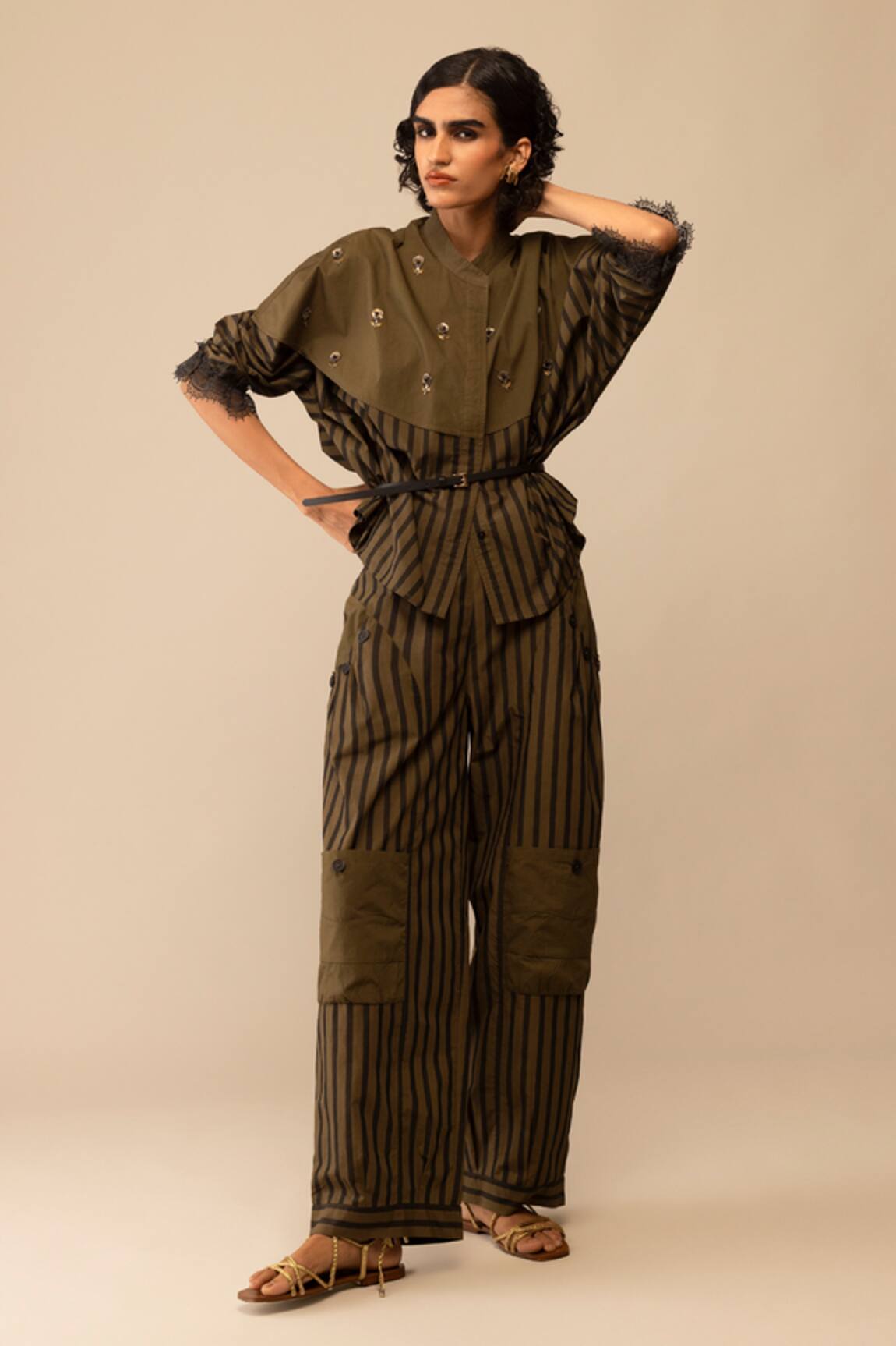 Bunka Emma Striped Olive Shirt 