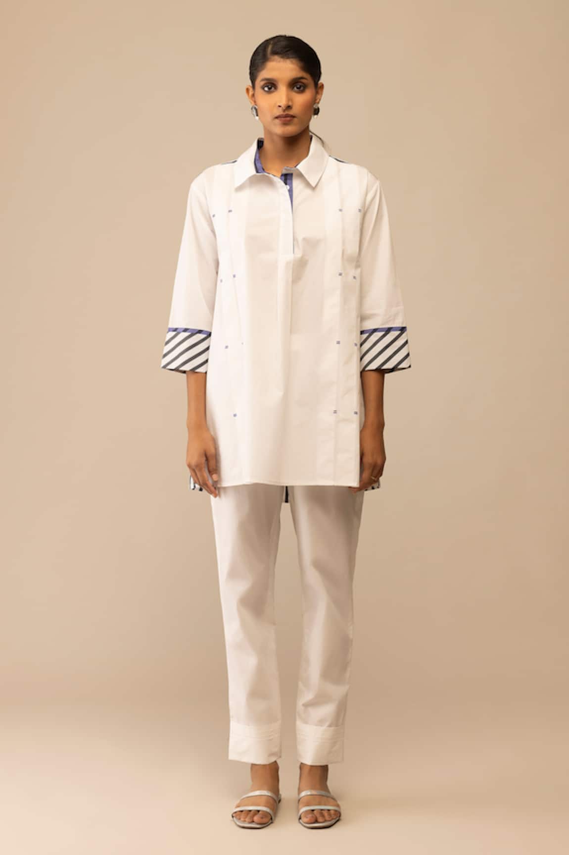 Bunka Neela White Embroidered Tunic With Pant 