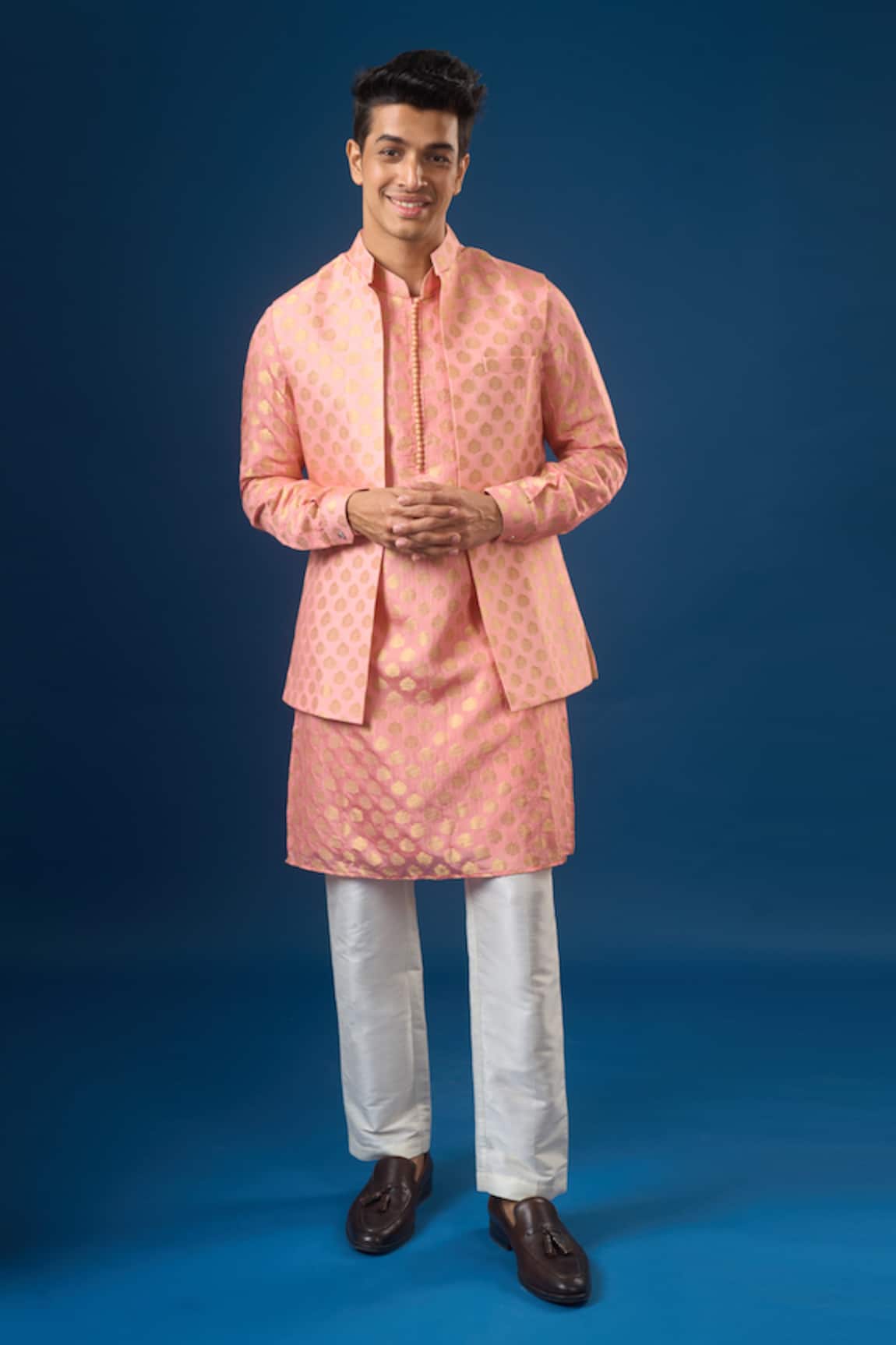 Rng Safawala Mauve Pink Brocade Kurta-Bundi Set 