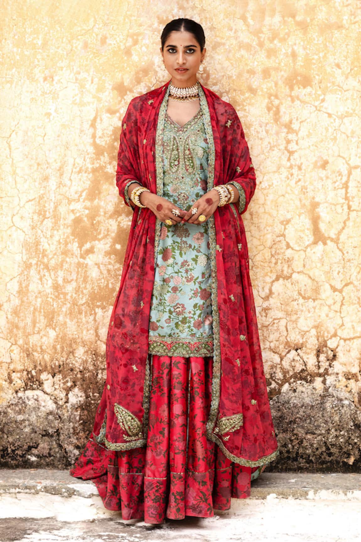 Aangan By Parul Cerulean Blush Regalia Sharara Set 