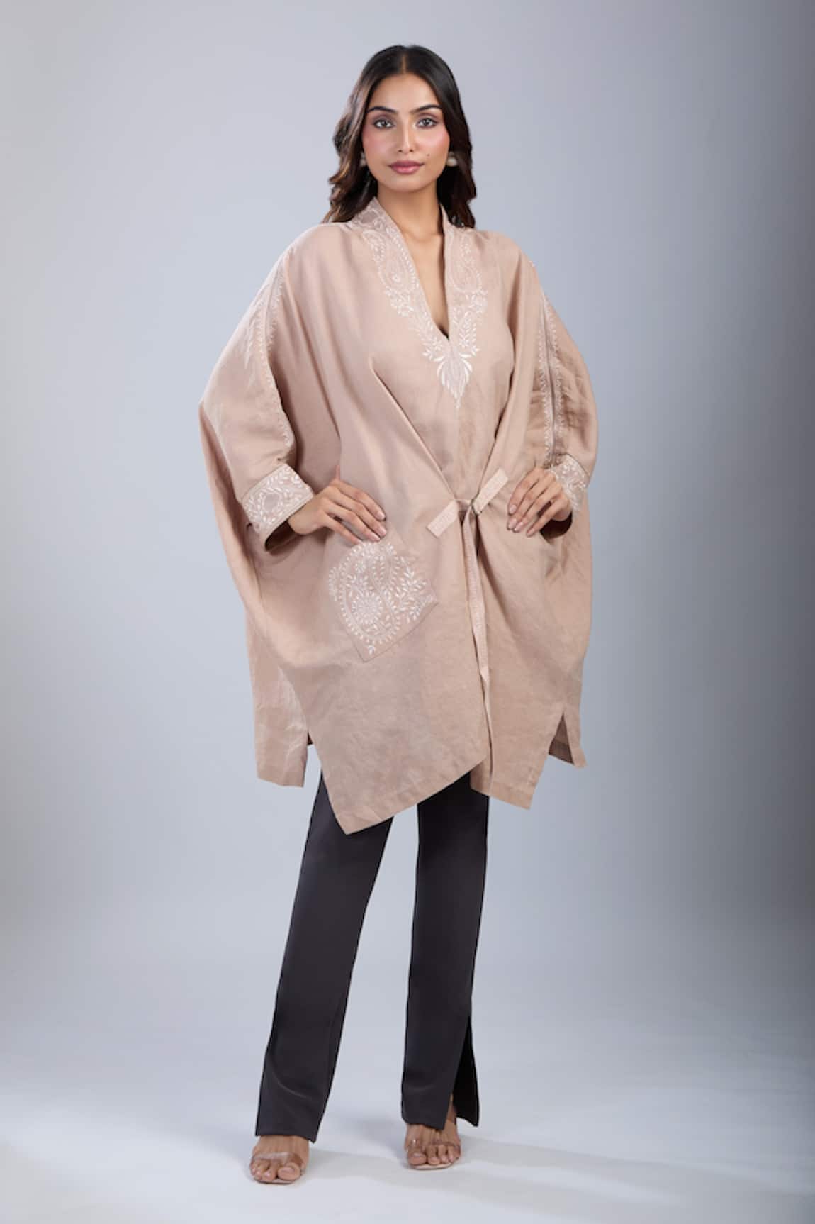 Tarun Tahiliani Pink Asymmetric Embroidered Tunic 