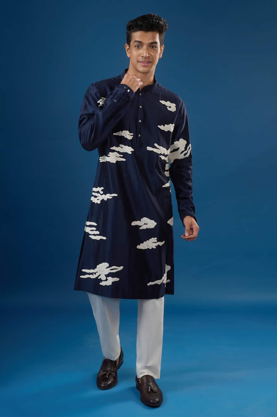 Countrymade Navy Blue Abstract Cloud Kurta & Pant Set 