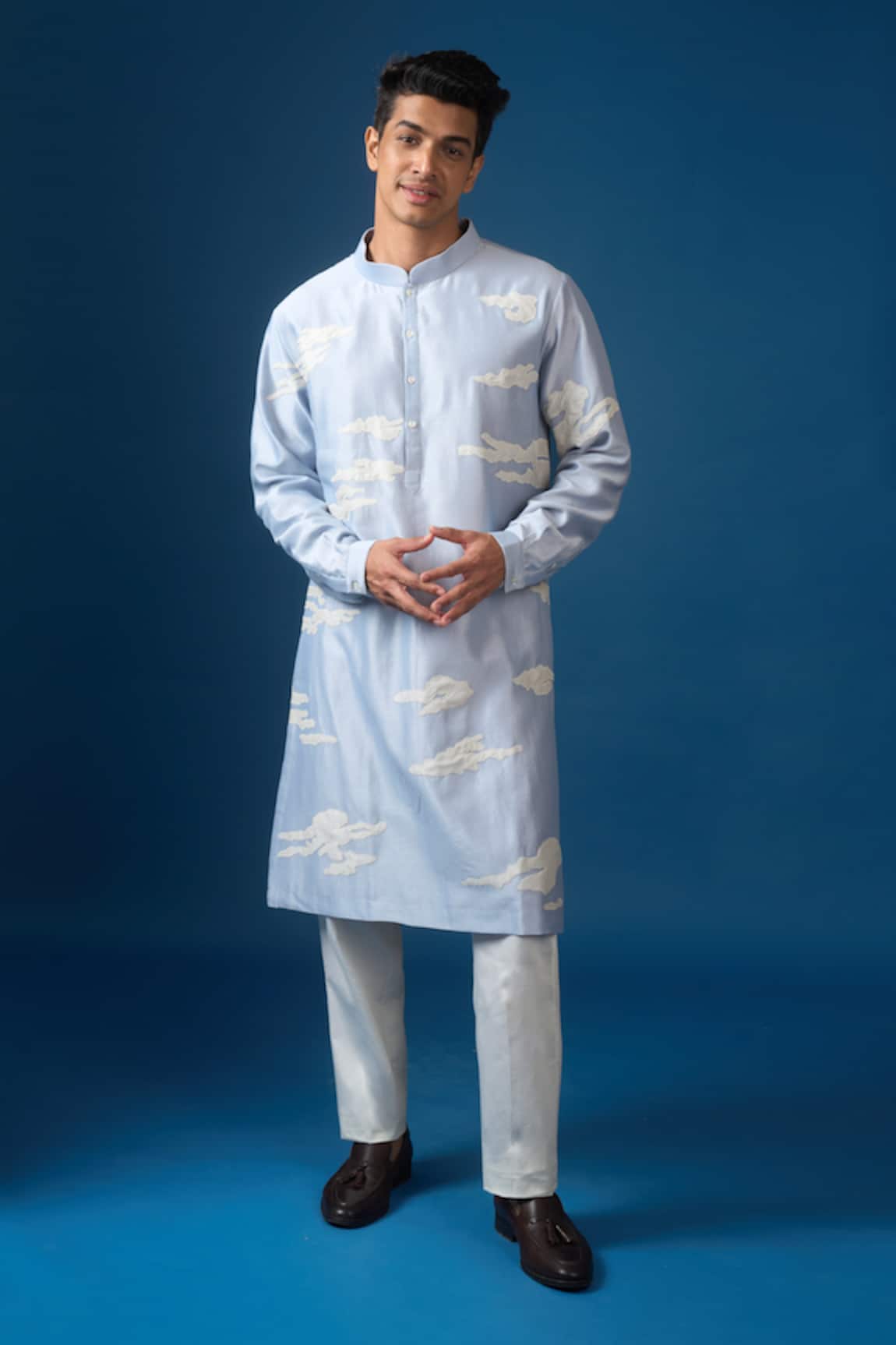 Countrymade Blue Abstract Cloud Embroidered Kurta Set 