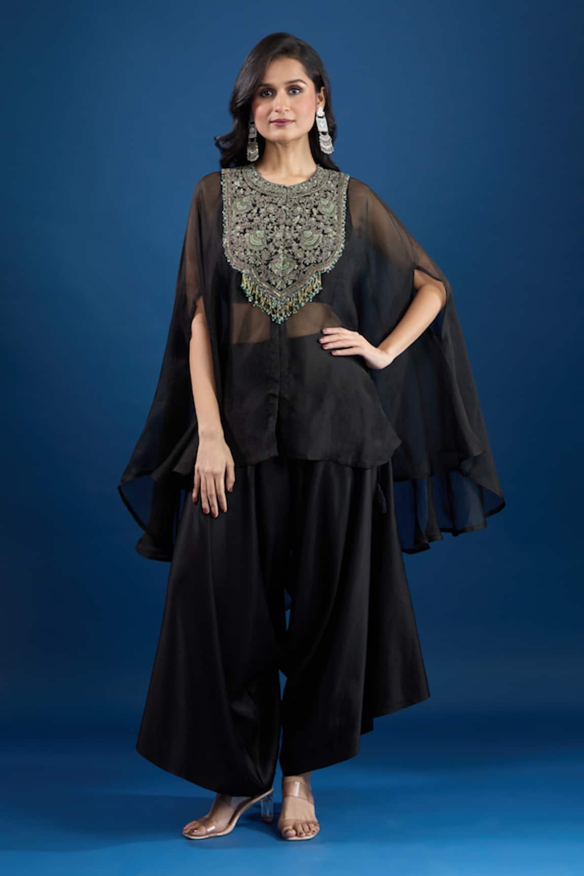 Prisho Black Embroidered Kaftan Set