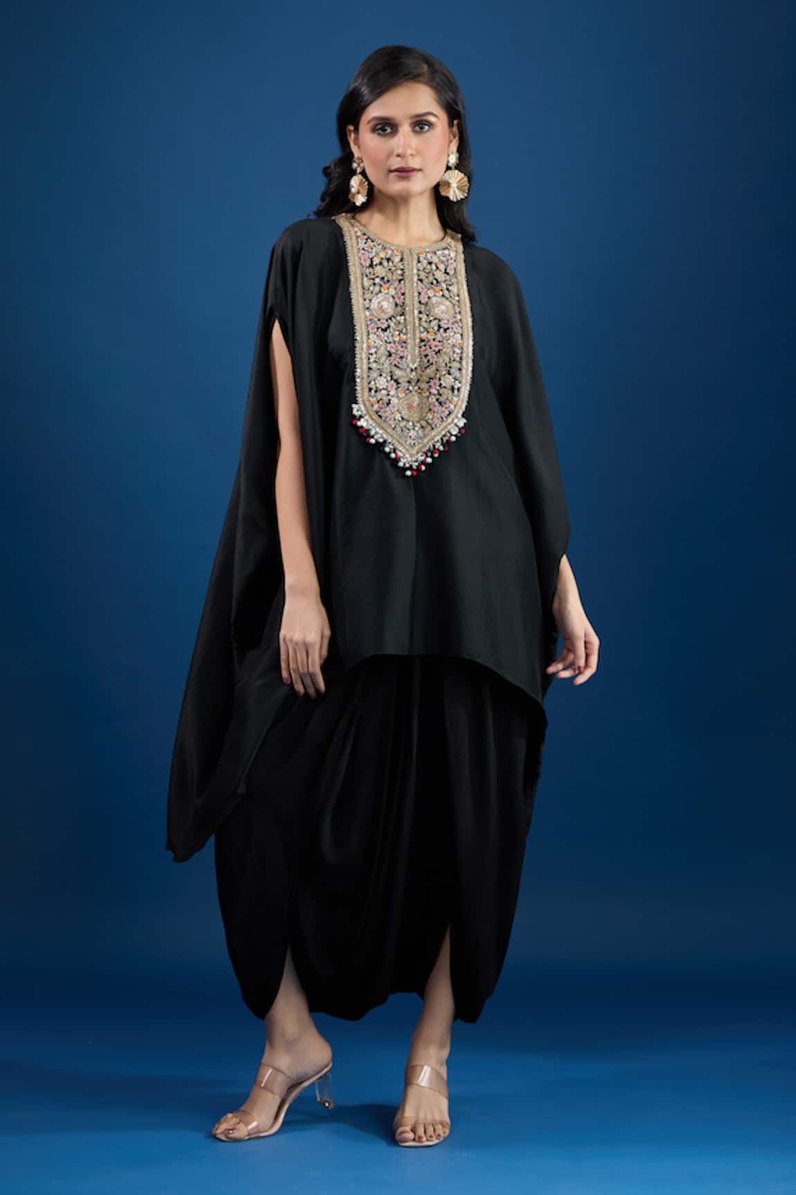 Prisho Black Designer Kaftan & Tulip Pant Set