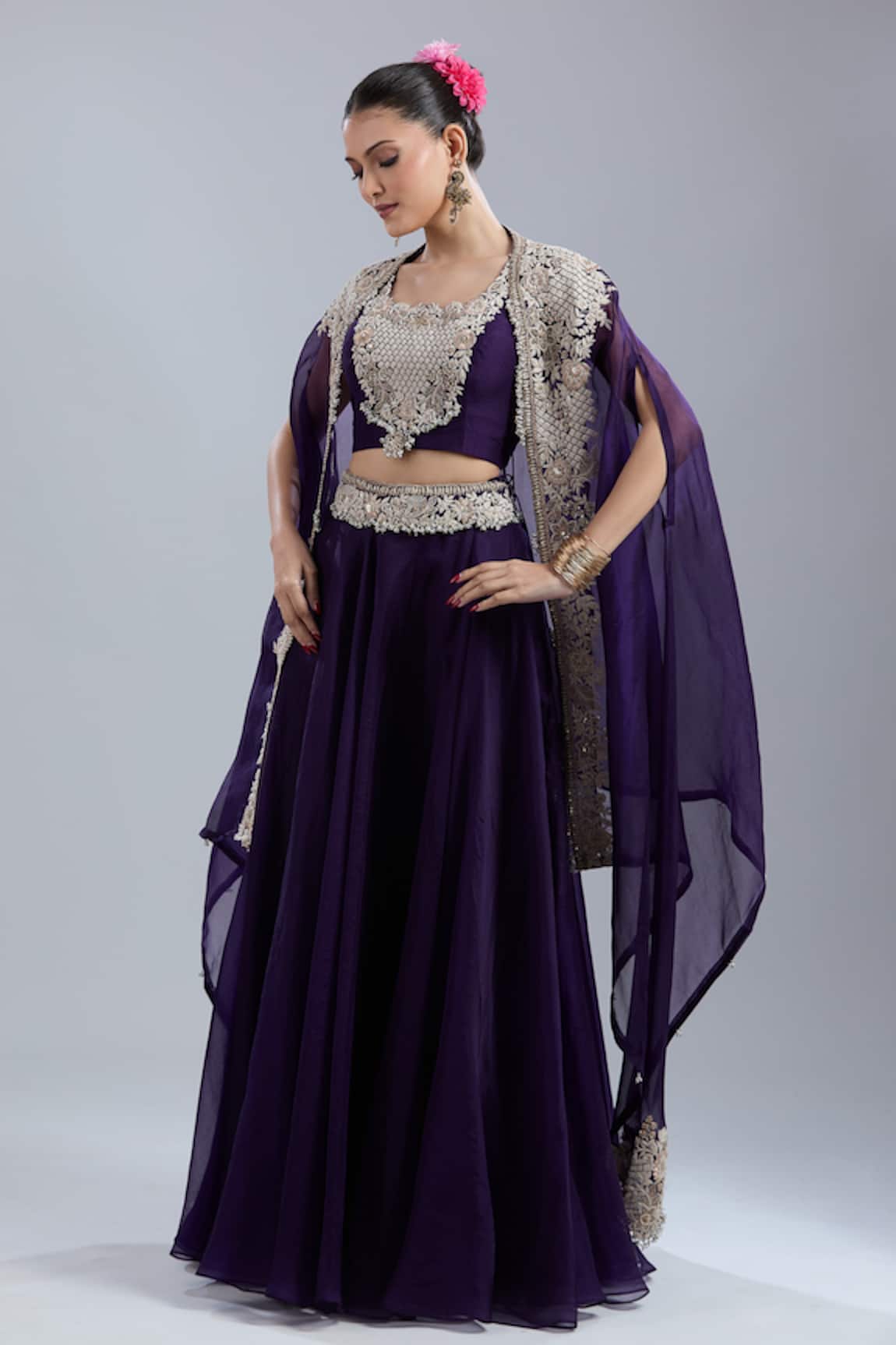 Prisho Embroidered Cape Skirt Set