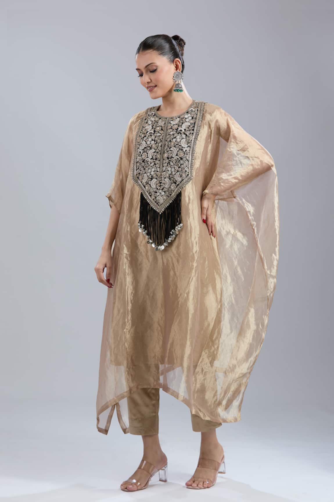 Prisho Resham Embroidered Kaftan & Pant Set 