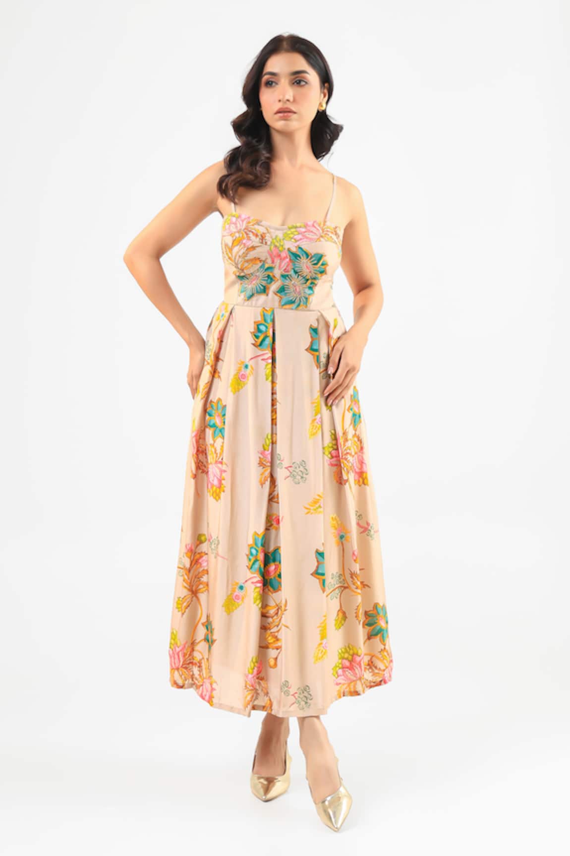Amrood Beige Floral Embroidered Dress 