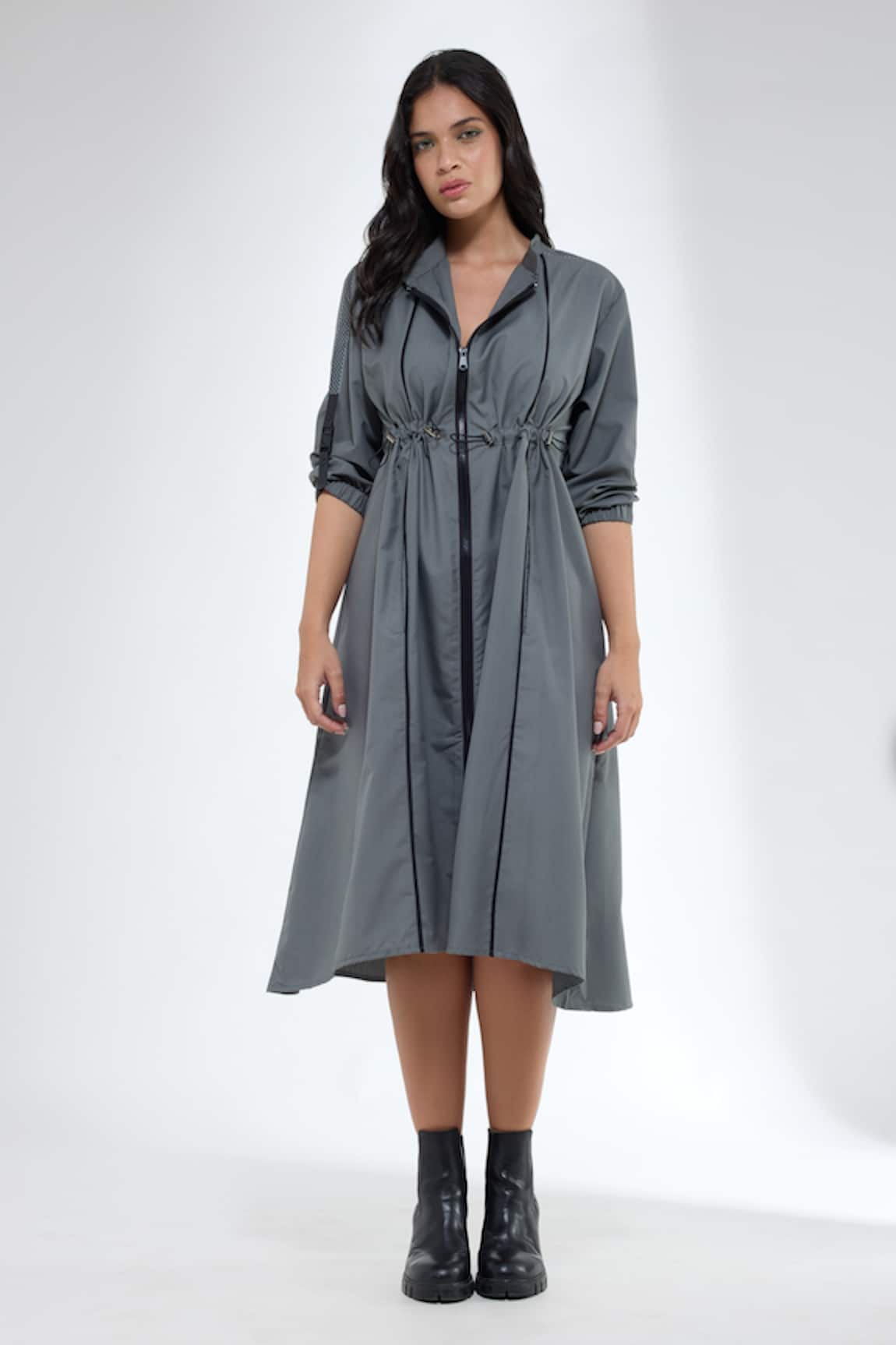 Krati Jain Grey Vertical Piping Dress 