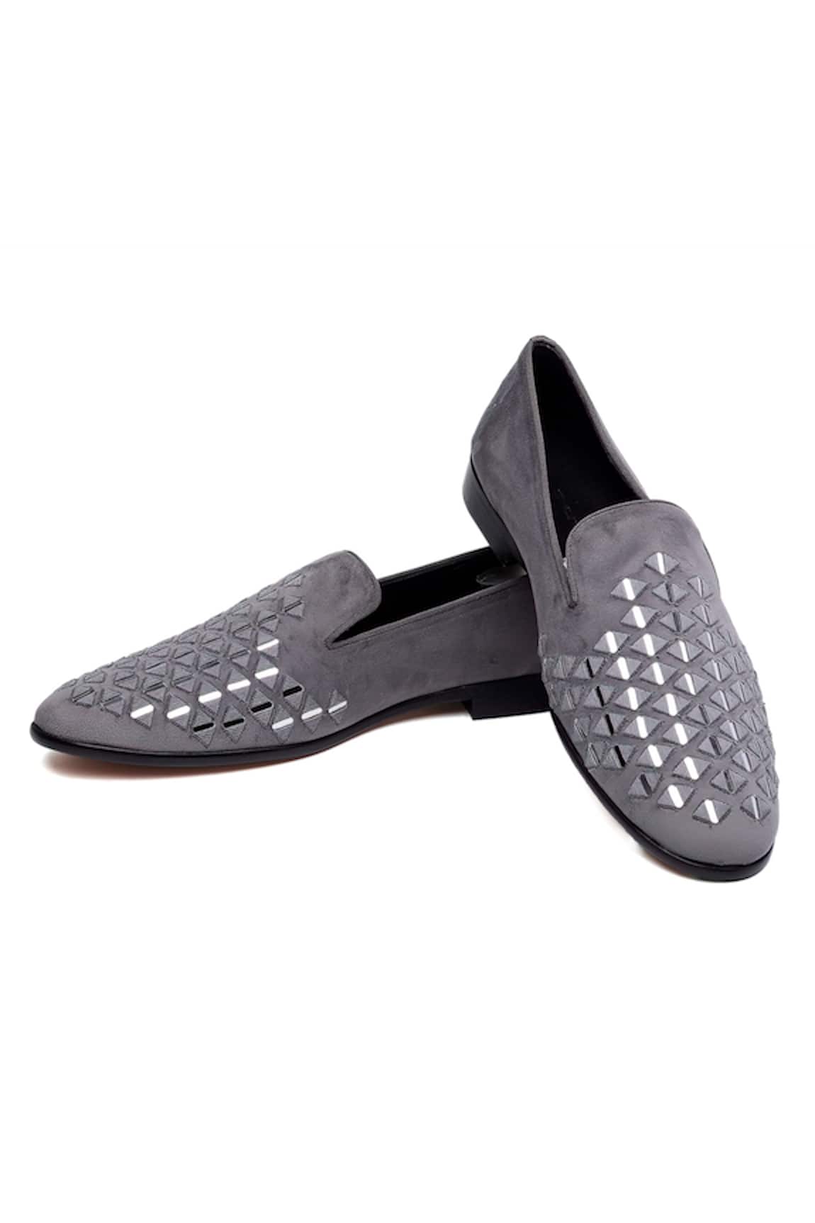 Shutiq Zen Grey Hand Embroidered Loafers 