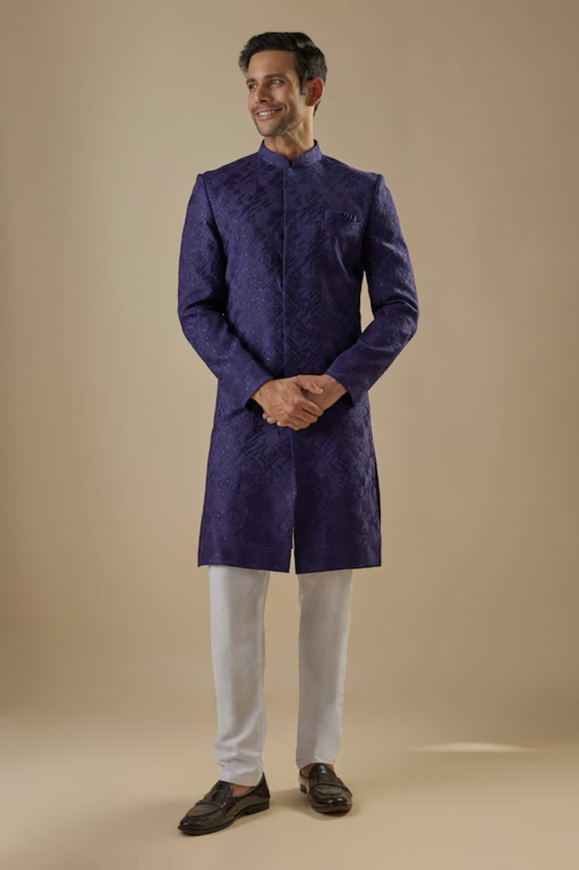 Spring Break Navy Blue Embroidered Sherwani Set 