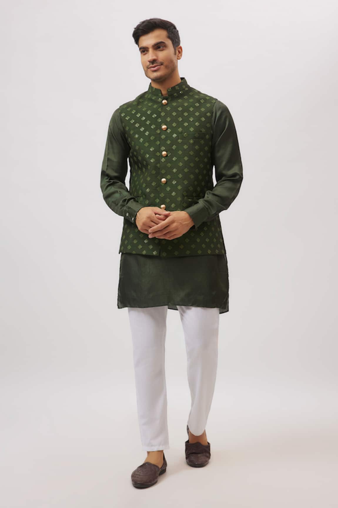 Spring Break Emerald Green Embroidered Nehru Jacket 