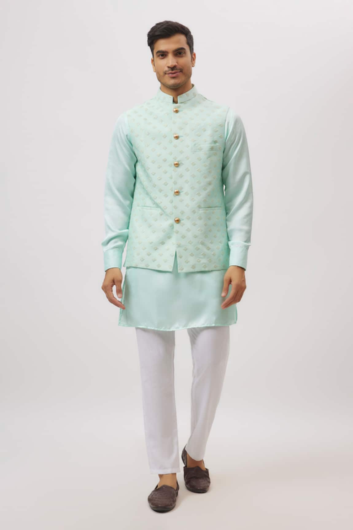 Spring Break Mint Green Embroidered Nehru Jacket 