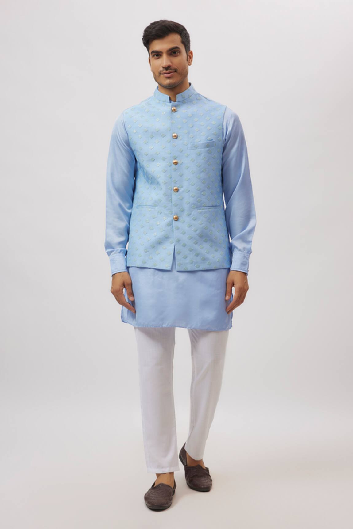 Spring Break Ice Blue Emrboidered Nehru Jacket 