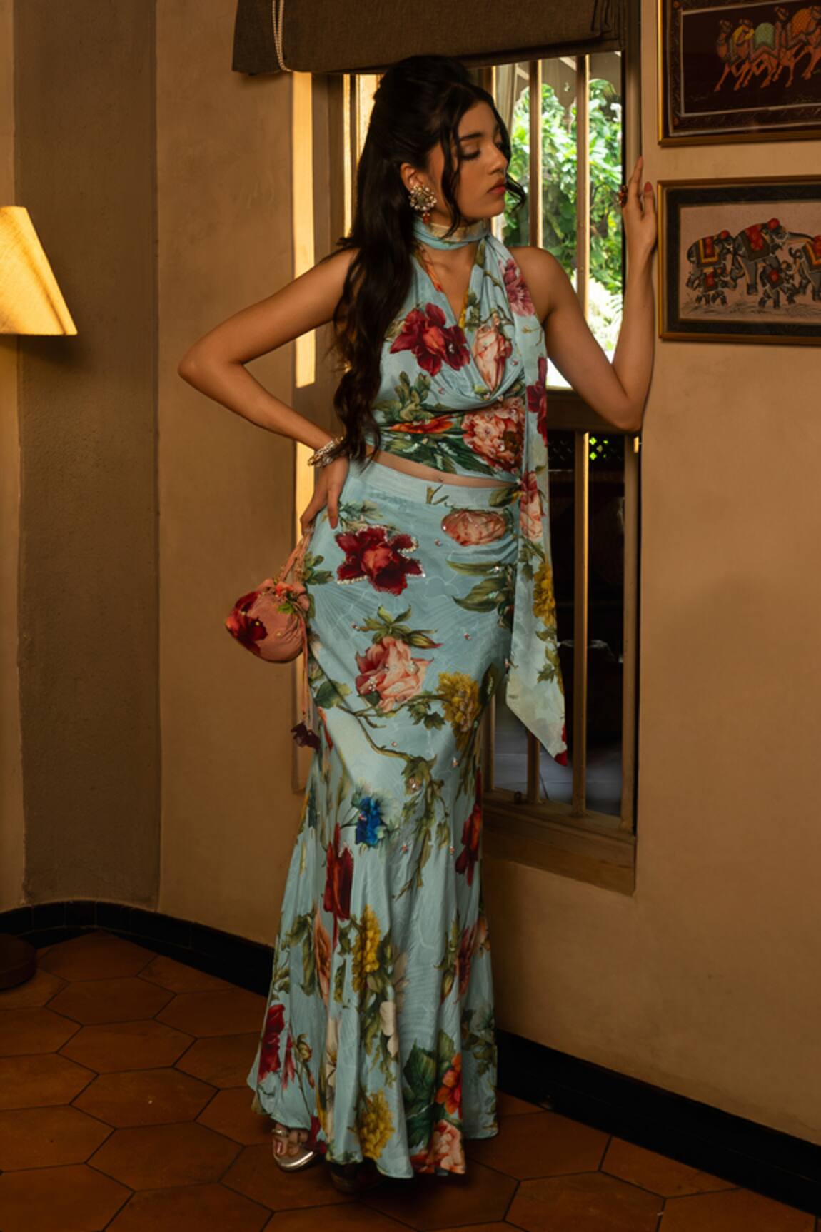 Affroz Floral Print Designer Top & Skirt Set 