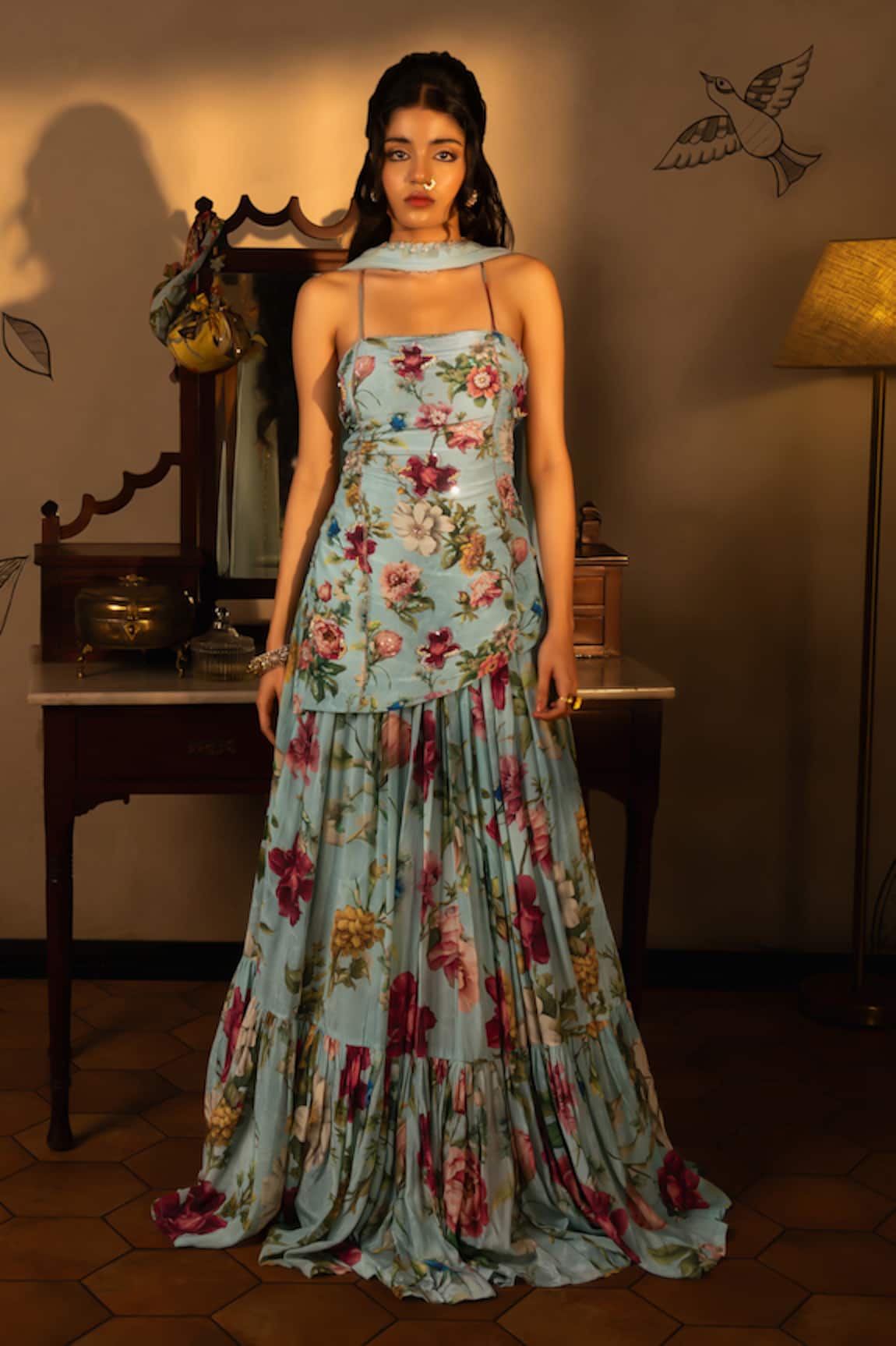 Affroz Floral Hand Embroidered Kurta Lehenga Set 