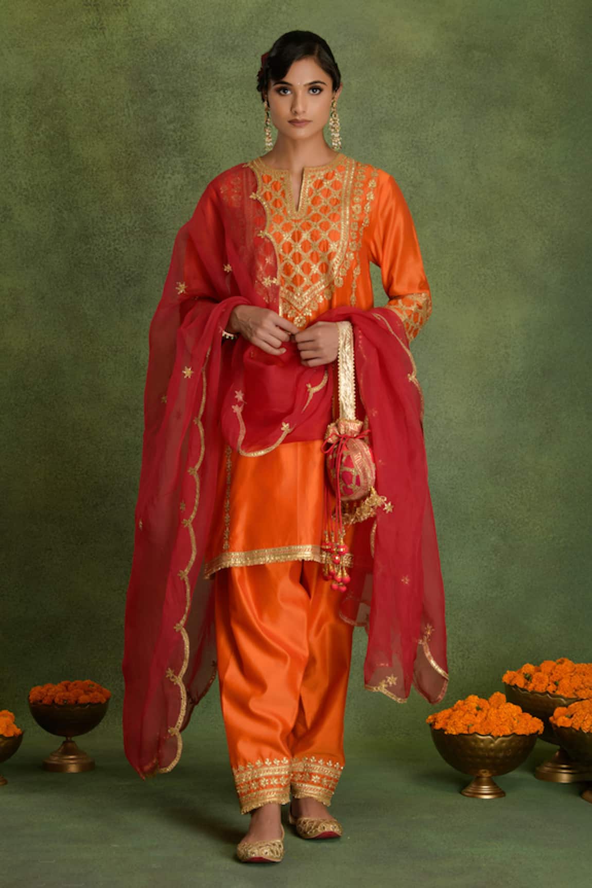 Saina Kapoor Orange Chanderi Embroidered Kurta Set 