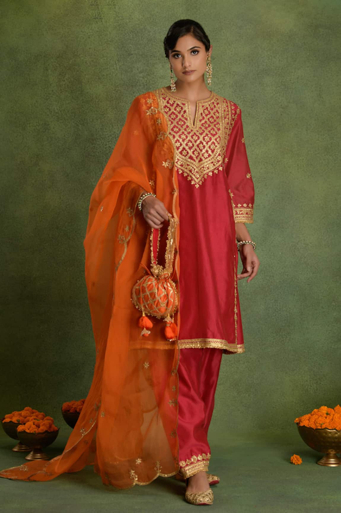 Saina Kapoor Chanderi Pink Choga Kurta Set 
