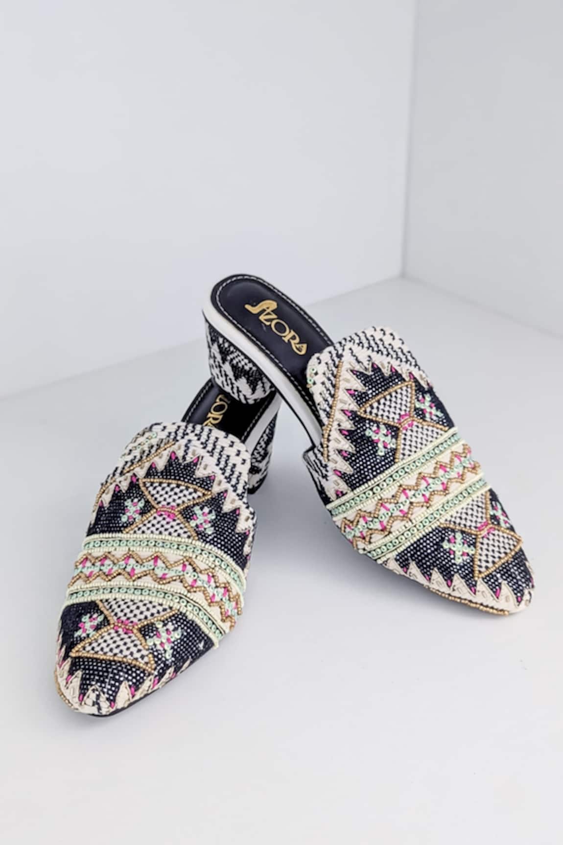 Azora Riwayaat Jacquard Embellished Heels 