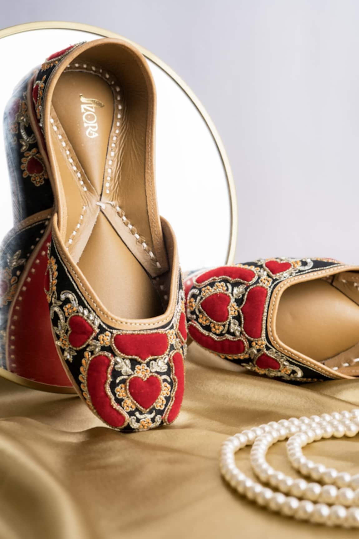 Azora Dilkush Black & Red Embroidered Juttis 