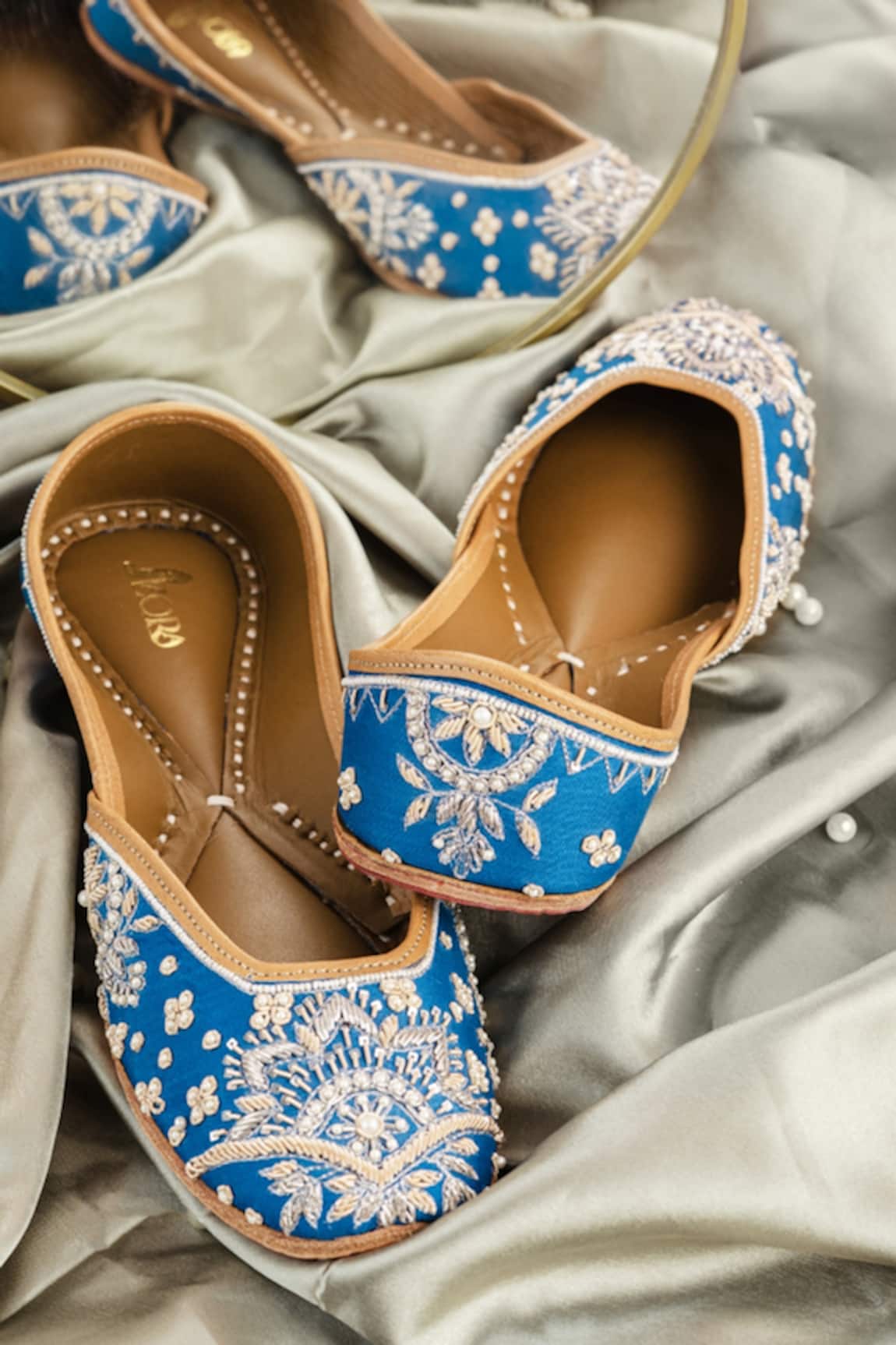 Azora Naayab Embroidered Blue Raw Silk Juttis 