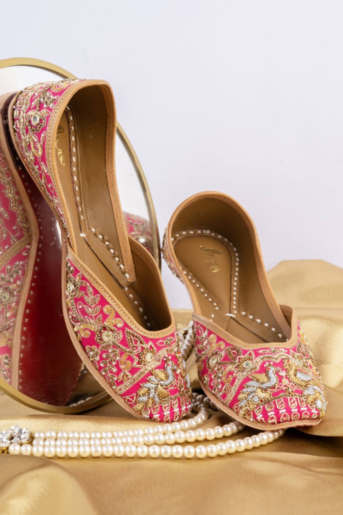 Azora Shiddat Embroidered Pink Raw Silk Juttis 