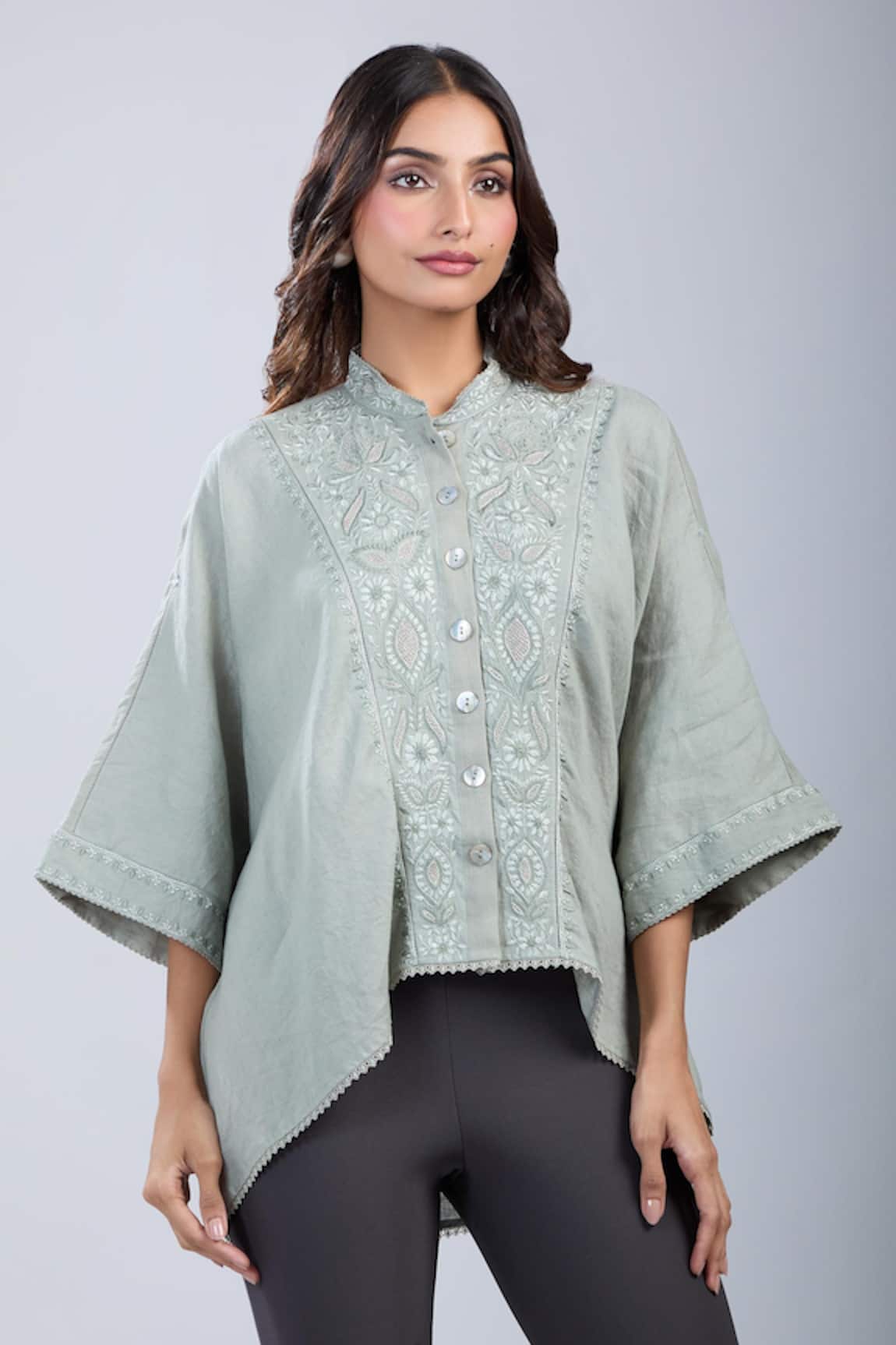 Tarun Tahiliani Green Kimono Style Shirt 