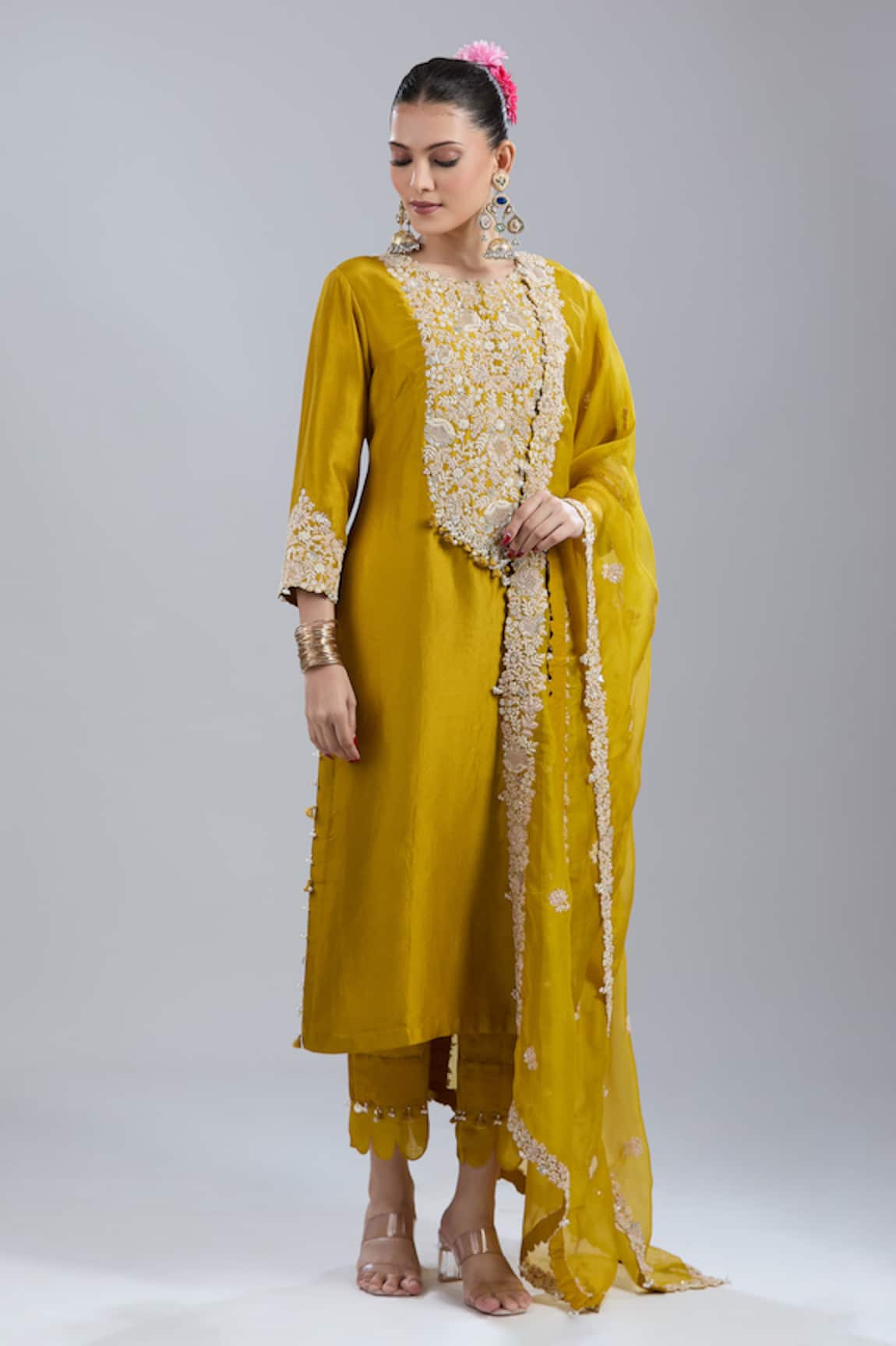 Prisho Embroidered Yellow Kurta Pant Set 