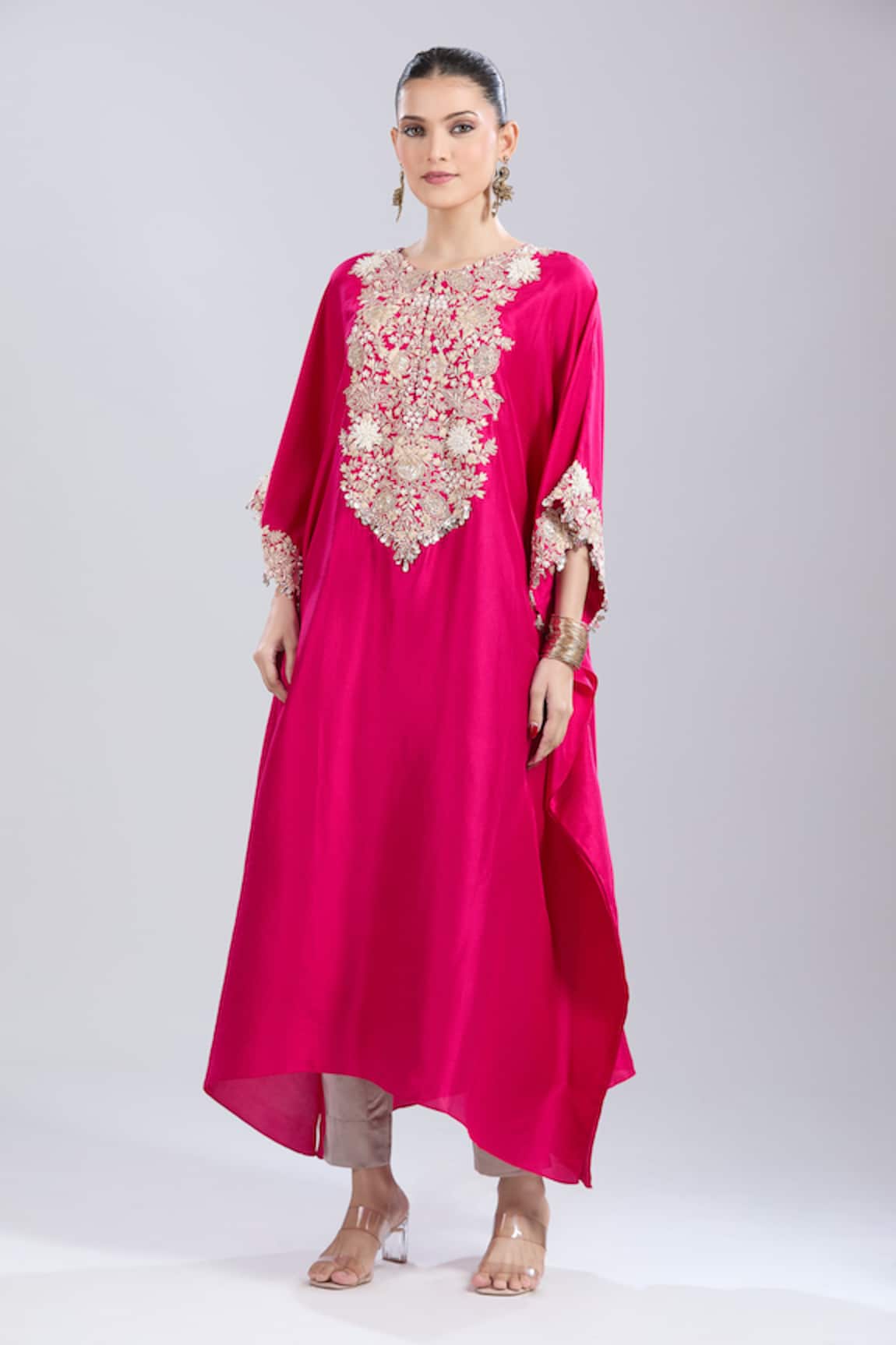 Prisho 3D Floral Embroidered Kaftan & Pant Set 