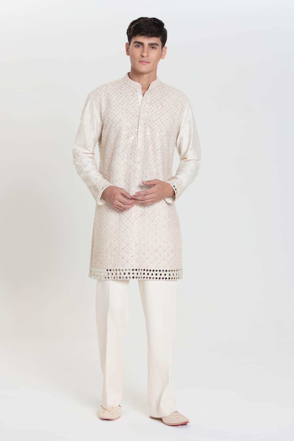 Abhinav Mishra Ivory Heavy Chanderi Kurta Pant Set 