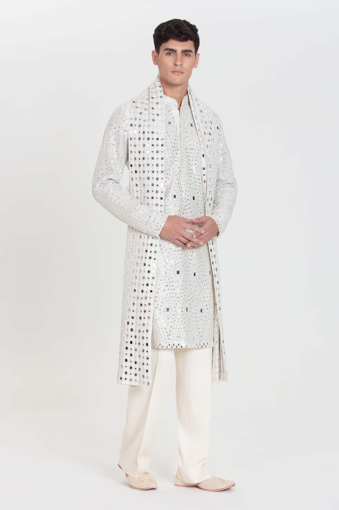 Abhinav Mishra Designer Ivory Chanderi Kurta Set 