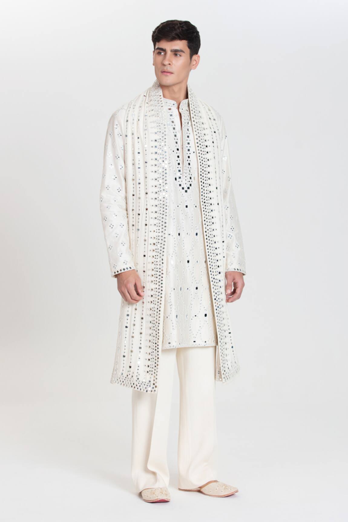 Abhinav Mishra Designer Ivory Chanderi Kurta Set 